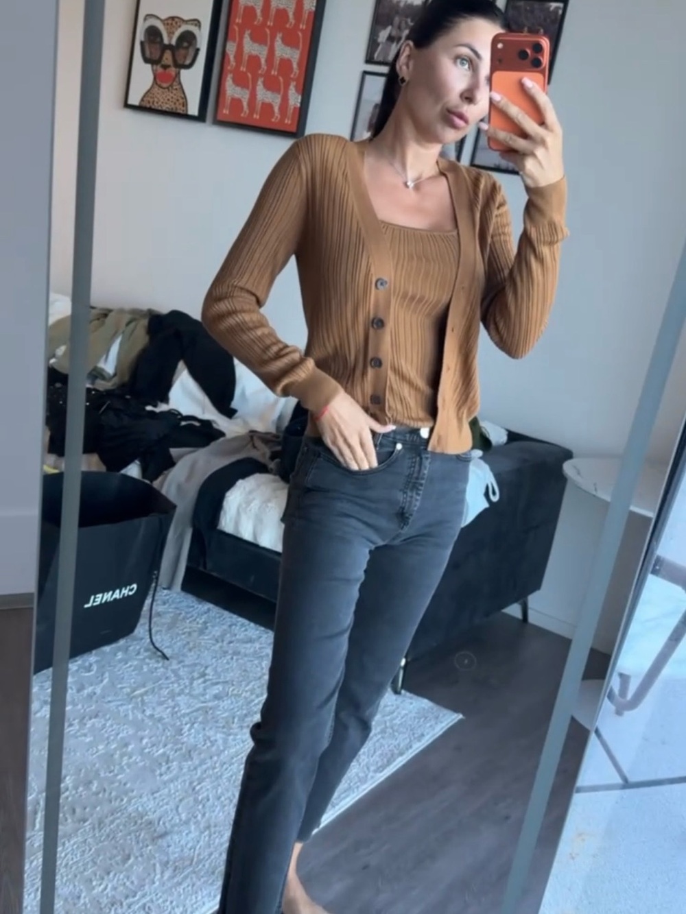 Banana Republic Ribbed Knit Tank & Cardigan Set — Brown